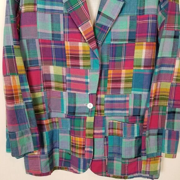 VRG Orvis Women Multicolor Plaid Blazer Jacket Size M Button Up Shoulder Pads - Picture 3 of 6